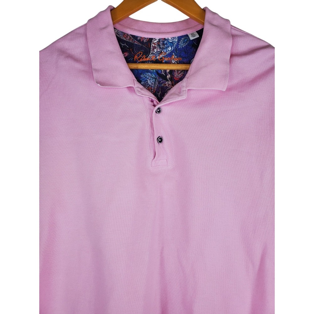 Robert Graham Polo Shirt XL Pink Classic Fit Paisley Trim Luxury Casual Mens